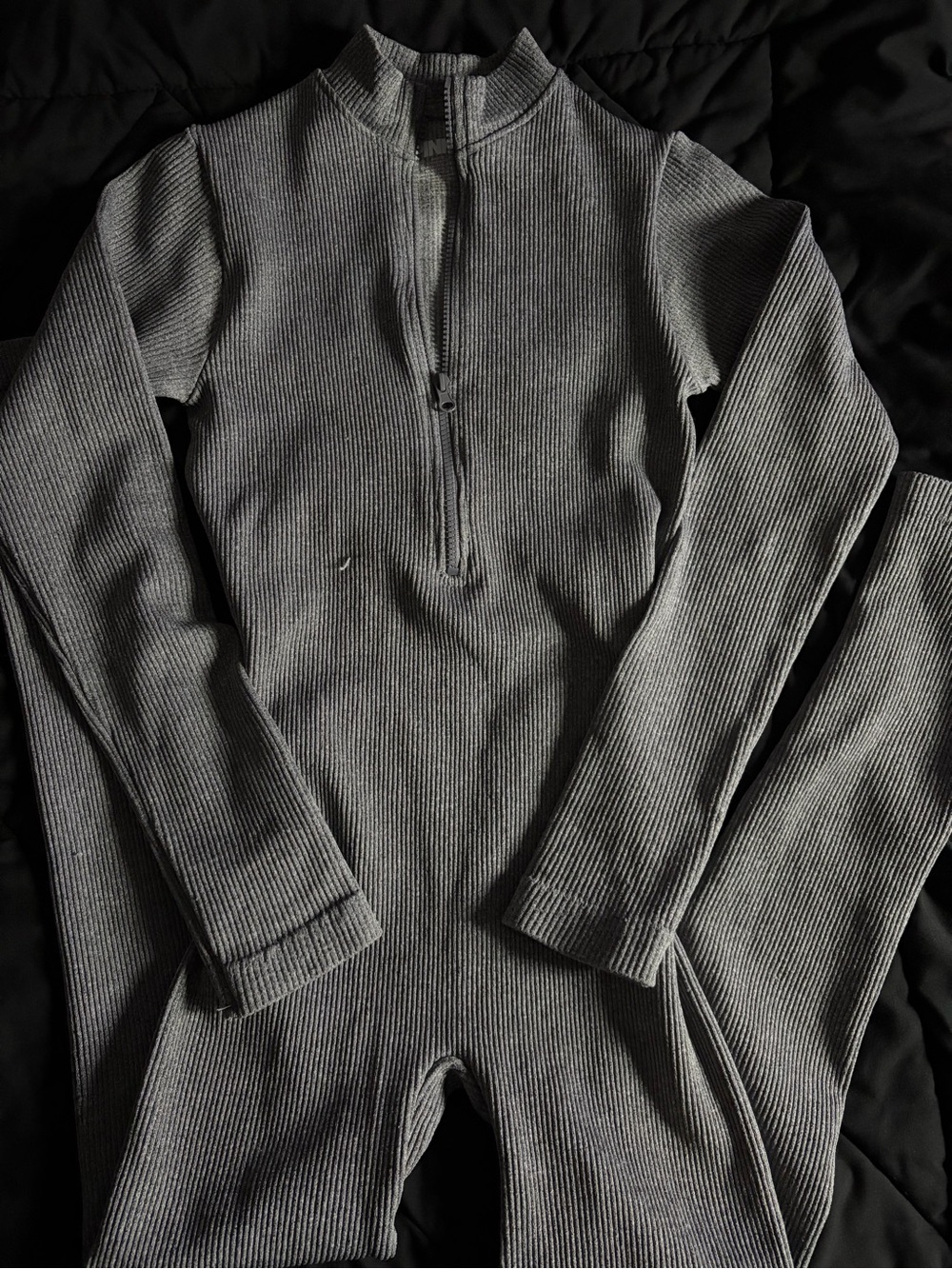 Gray Half Zip Bodysuit